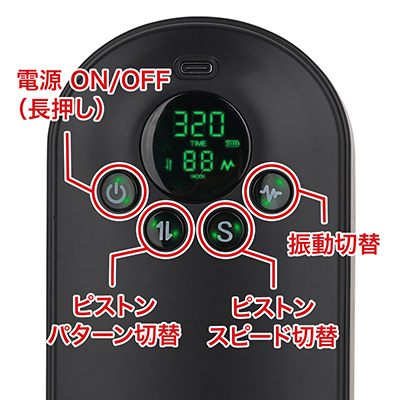 ４ボタンそれぞれにひとつの役割が与えられた、わかりやすい操作系。丸いLEDパネルにはバッテリー残量や選択中のスピード＆モードなどが表示され、状況が把握しやすいです。