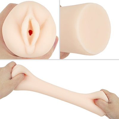 女性器を模した挿入口を備える非貫通仕様。高弾力ゆえに伸縮性は低く、全体的にブリブリしています。