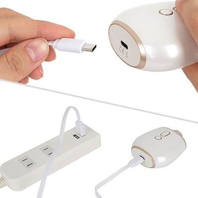 充電ポートは汎用性の高いUSB-C端子で、ケーブルも付属します。フル充電までは約1.5時間、連続稼働は約120分と優秀なスペック。