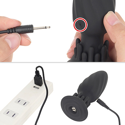 充電時は付属の専用ケーブルを接続。フル充電までは約２時間、連続稼働は約45分とバッテリースペックはやや低いかも。
