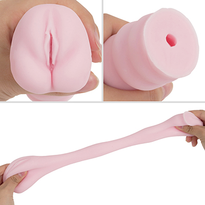 簡単な女性器を模した貫通式。油分とニオイは強めですが、このサイズなので何とか許容できます。硬度は柔らかめで、伸縮性アリ。