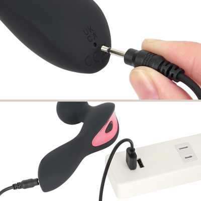 付属のUSB充電ケーブルを、ライトが点滅するまで差し込んで充電を行ってください。約90分の充電で最大約60分の連続使用が可能です。充電中はボタンが点滅し、満充電で点灯します。