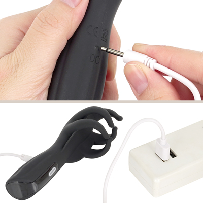 付属のUSB充電ケーブルを、ライトが点滅するまで差し込んで充電を行ってください。約40分の充電で最大約50分の連続使用が可能です。充電中はボタンが点滅し、満充電で点灯します。　※プラグは奥まで差し込み切れませんが、不良ではございません。
