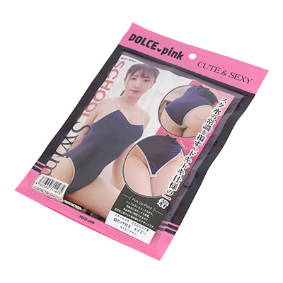 シンプルなビニールパケです。スク水は本作のほかに「<a target='_blank' href='https://stg.e-nls.com/pict1-65740'>DOLCE.pink スクールコス　えちえちスク水　股ホック付き　透けピンク</a>」というカラバリがありますよ。