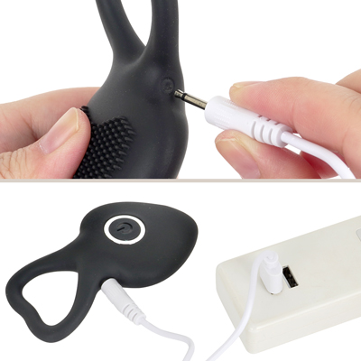 付属のUSB充電ケーブルを、ライトが点滅するまで差し込んで充電を行ってください。約90分の充電で最大約45分の連続使用が可能です。充電中はボタンが点滅し、満充電で点灯します。