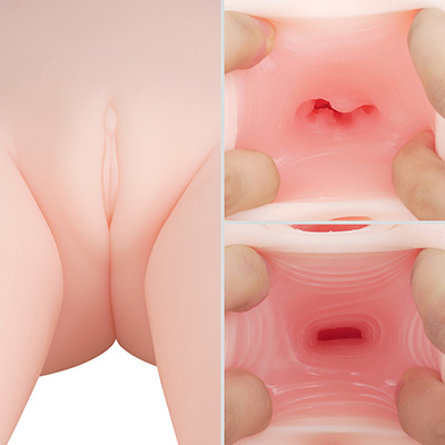 ぷっくり盛り上がったすじまんが超キュート。内部は２重構造で、質のよい粘膜が広がります。膣がリアル系、アナルがヒダ系です。
