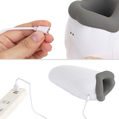 付属のマグネットケーブルでUSB充電。フル充電までは約1.5時間、連続稼働は約50分です。まぁ、必要十分な性能でしょう。