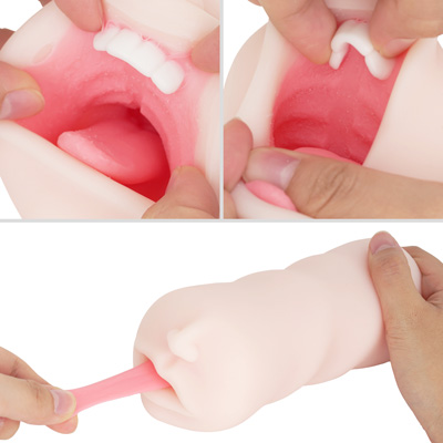 歯は上アゴのみあり、ちょい硬めのTPR系素材です。舌パーツは柔らかく、ある程度自由に動かせ、上アゴ側には波打つような加工も。