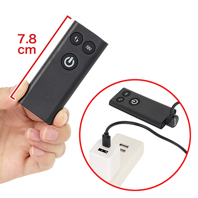 リモコンはサイズ・仕様とも既存とほぼ一緒。防水＆充電式で、フル充電まで約１時間、連続稼働は約100時間です。　※数値はＮＬＳ実測値