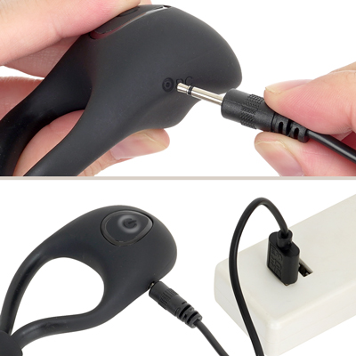 【竿玉自在締め付け＆バイブ】　付属のUSB充電ケーブルをDCジャックに差し込んで充電を行ってください。充電中はライトが点滅します。