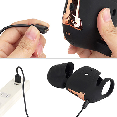 付属のマグネット式ケーブルで充電。フル充電までは約2.5時間、連続稼働は約50分と、バッテリー性能は今一歩でした。
