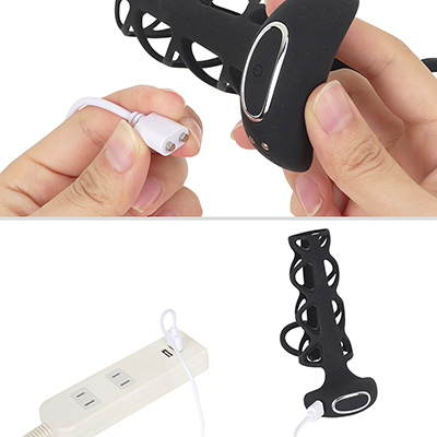 充電時はマグネット接続の同梱ケーブルを使用。フル充電までは約1.5時間、連続稼働は約60分というスペックです。