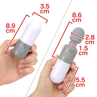 収納時はロールオンの制汗剤やかゆみ止めに近いサイズ感。グリップを付けるとミニ電マのようです。　※数値はＮＬＳ実測値