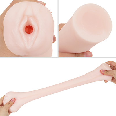 挿入口は性器造型ですが、どちらかというと記号的。ムチムチの質感は少しばかり伸縮性に欠け、弾力あるイボが際立ちます。