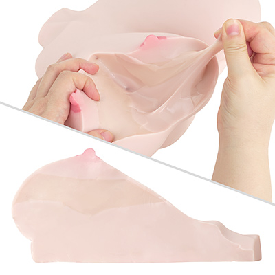乳房を切ってみると、超軟ゼリーは中間層に入っているだけでした。それでもおっぱいとして十分な柔らかさを確保しているので、高効率な素材配分といえますね。