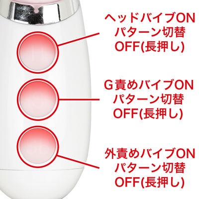 ヘッドとＧスポットは12種類、外責めは10種類の多彩なリズムを搭載。 それぞれ独立して操作できるので、お好みに合わせた自由な組み合わせを楽しめます。