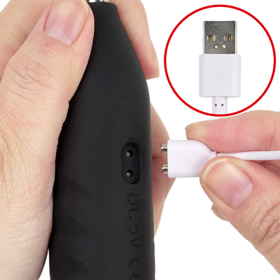 付属のマグネットUSBケーブルで充電してください。約60分の充電で最大約30分の連続使用が可能です。