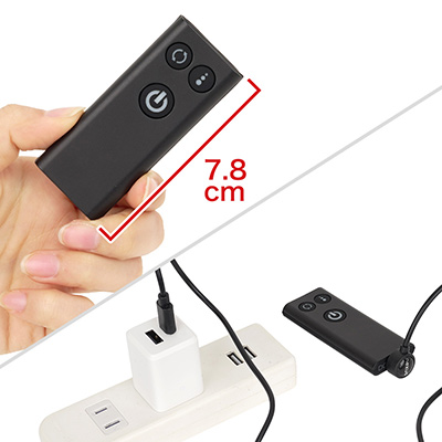 NEXUSではお馴染みの防水＆充電式リモコンです。付属のケーブルで約１時間充電すれば、約100時間も連続稼働します。