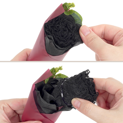 茎に見立てたホルダーから花部分（ショーツ）を取り出す瞬間は、まるで魔法のよう。日常にドラマチックな驚きを添える、遊び心たっぷりの演出です。