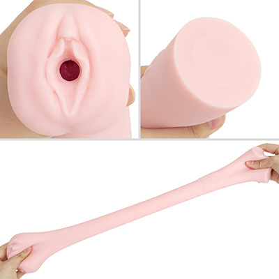 一応、女性器を模した挿入口ですがエロさは微量。ベビータッチのしっとりした質感と伸縮バランスが素晴らしいですね。