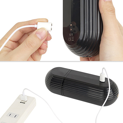 充電は付属のマグネットケーブルで。フル充電まで約２時間、連続稼働は約95分という、なかなかの良スペックです。