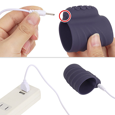 付属のUSBケーブルを本体に突き挿して充電します。フル充電までは約２時間、連続稼働は約50分です。