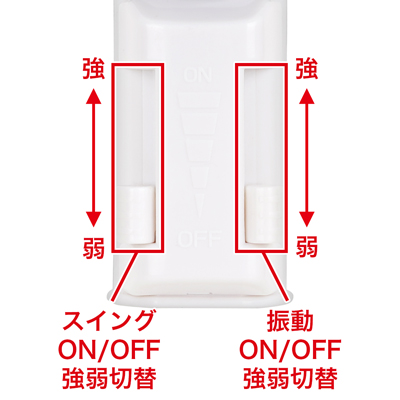 手元で「スイング（回転）」と「振動」を別々に操作できる、便利なダブルスライドスイッチを搭載。最初からフルスロットルの快感を楽しめるハイパワー仕様で、スイッチを入れた瞬間から、迷うことなく絶頂へと加速させます。