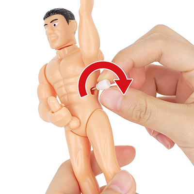 左脇腹から突き出たツマミを回しましょう。大体５～６回転で巻ききり、離すとジージーいいながら動き出します。