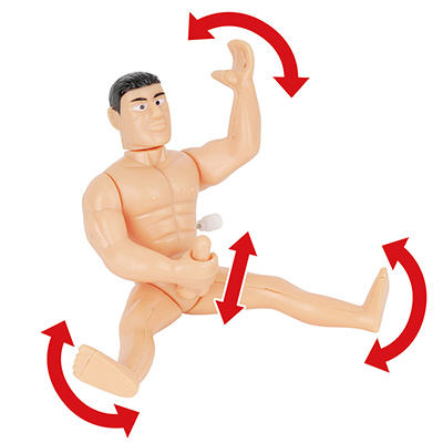 左腕と両脚はグルッと回転しますが、右腕は小刻みに上下するイメージです。首にも切れ目があるも、こちらは動きません。