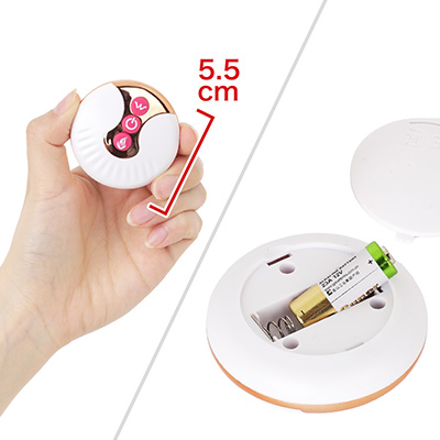 コンパクトで扱いやすいリモコン。電源は12Vアルカリ電池×１本（付属）で、有効範囲は10ｍ以内です。　※数値はＮＬＳ実測値