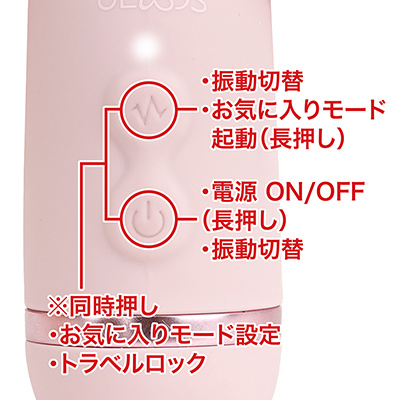 振動の切り替えは上下ボタンで行い、パターンはローテーションしない設計。好きな振動パターンを登録できるのも便利です。
