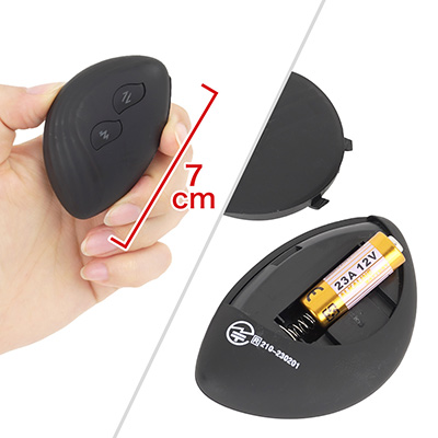 こちらは専用リモコン。電源は23Aの12V電池×１個（付属）です。予備が必要な場合は「<a target='_blank' href='https://stg.e-nls.com/pict1-557'>12Vアルカリ電池（23A）　２個セット</a>」を買っておきましょう。　※数値はＮＬＳ実測値
