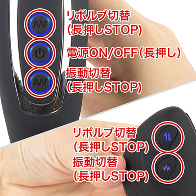 操作系もわりとシンプル。リボルブと振動は別制御のローテーション式。リモコンは本体の電源ON時のみ有効です。
