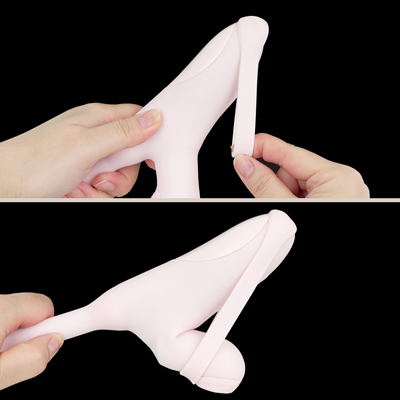 シリコンバンドを使用する際は、吸引部を後ろ側へと押し倒します。そして、あらかじめ本体の後ろ側に引っ掛けておいたシリコンバンドを、そのまま吸引部にも繋ぐように引っ掛けて固定します。