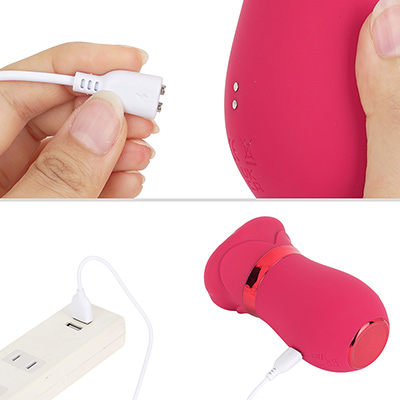 付属のマグネットケーブルで充電します。フル充電までは約２時間、連続稼働は約90分。バッテリー容量は500mAhです。